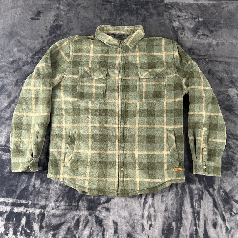 Voyager Fleece Shirt Jacket Mens Large Green Plaid Sherpa Lined